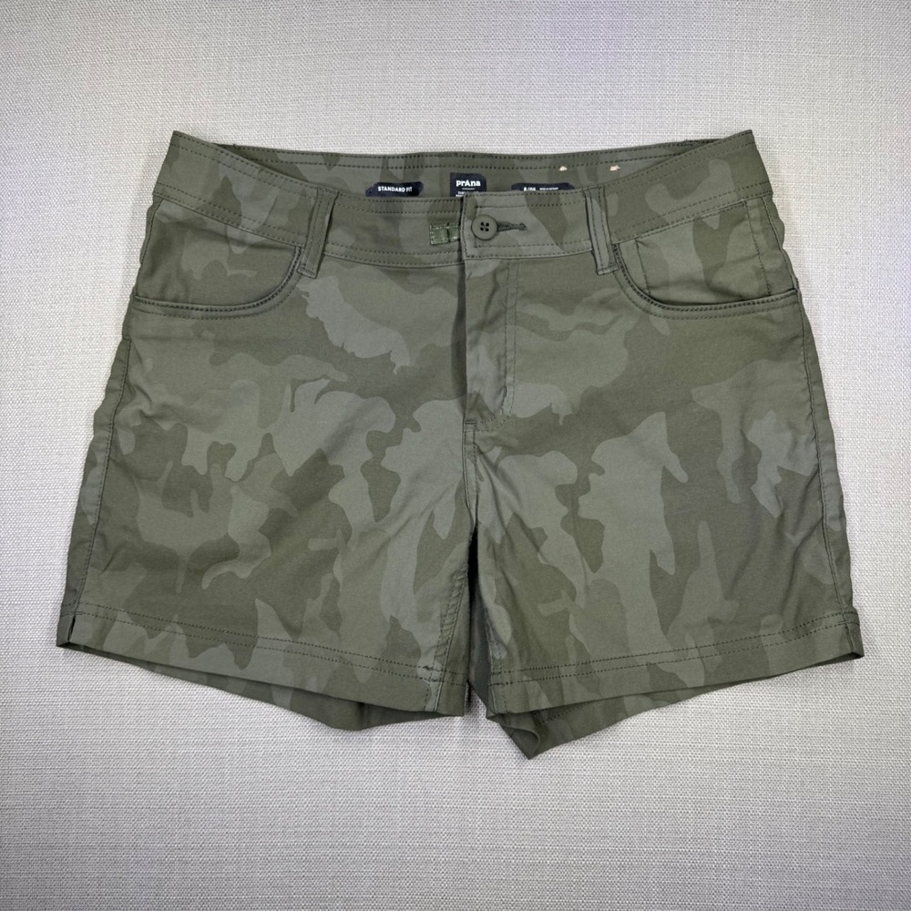 PrAna Halle Green Camo Hiking Shorts Outdoor Women Size 8/05